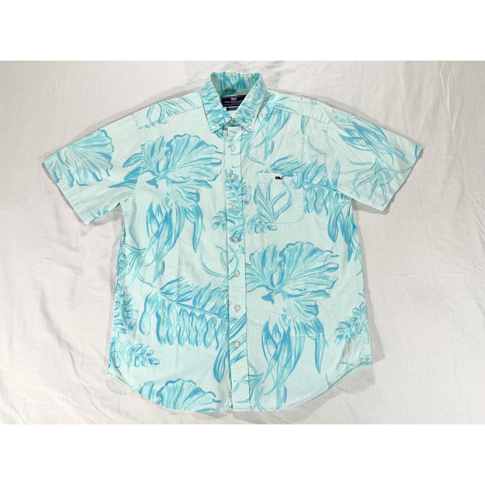 Vineyard Vines Tucker Shirt Men's Medium M Blue Tropical Floral Linen Cotton